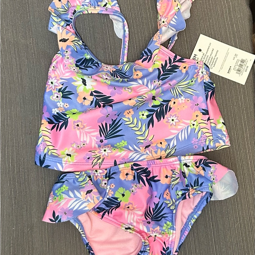 Kohl's Pink and Purple Floral Kids Bikini